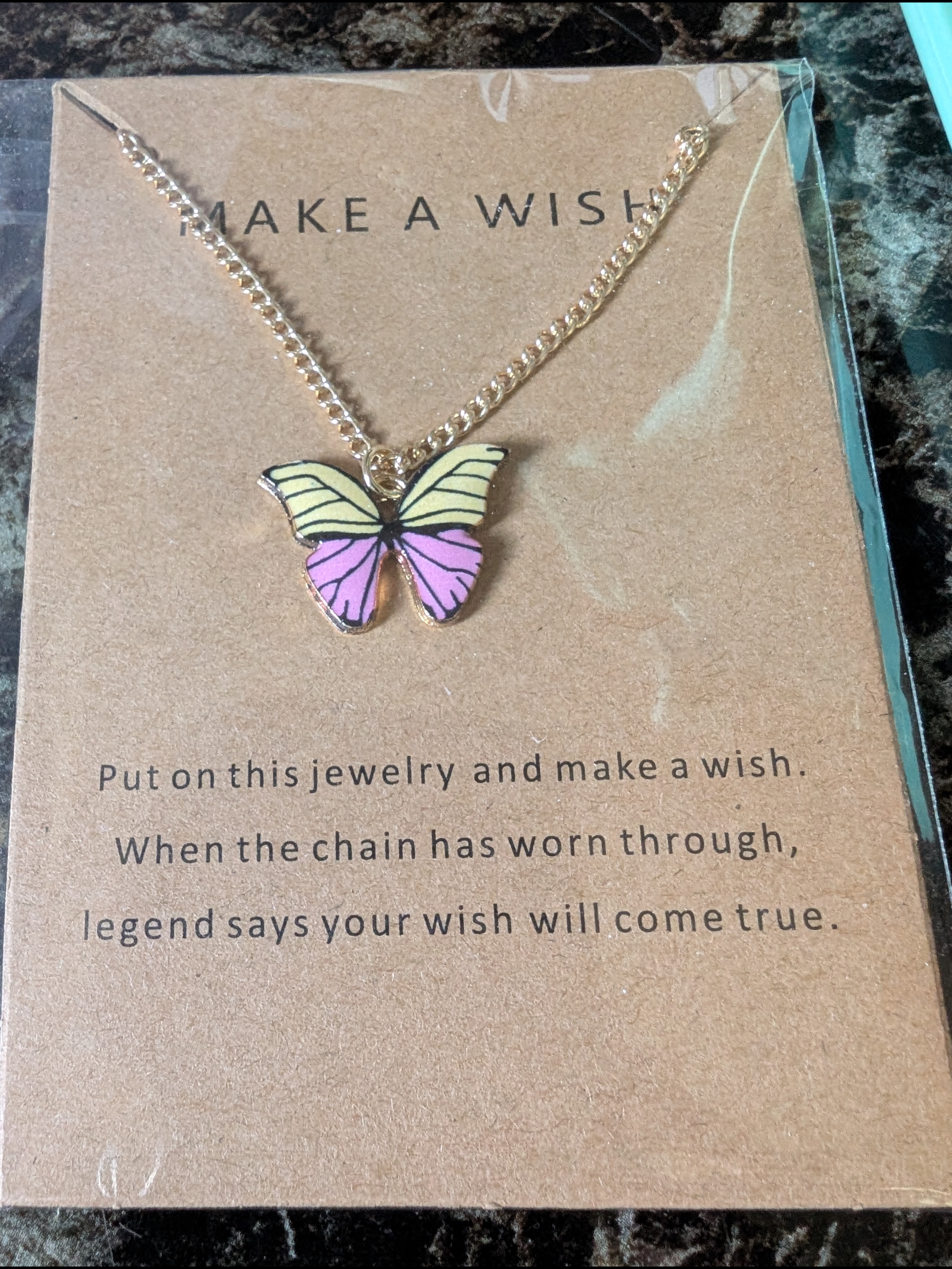 Pink & Yellow Enamel Butterfly Necklace Nip